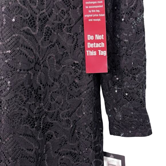 Marina Black Sequin Sheer Long Sleeve V-Neck Low Back Dress size 14 NEW Tags - Picture 10 of 12